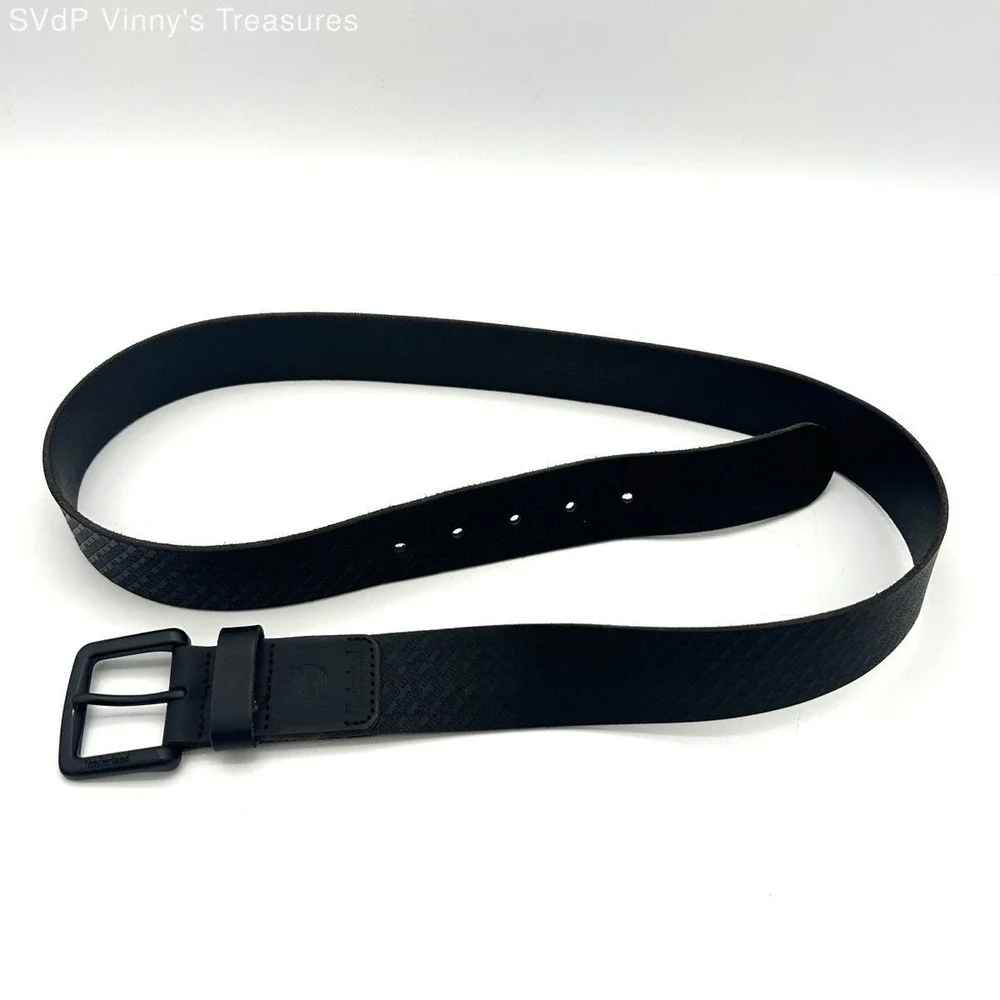 Timberland Men's Black Genuine Leather All-Over Logo Embossed Belt Size 40